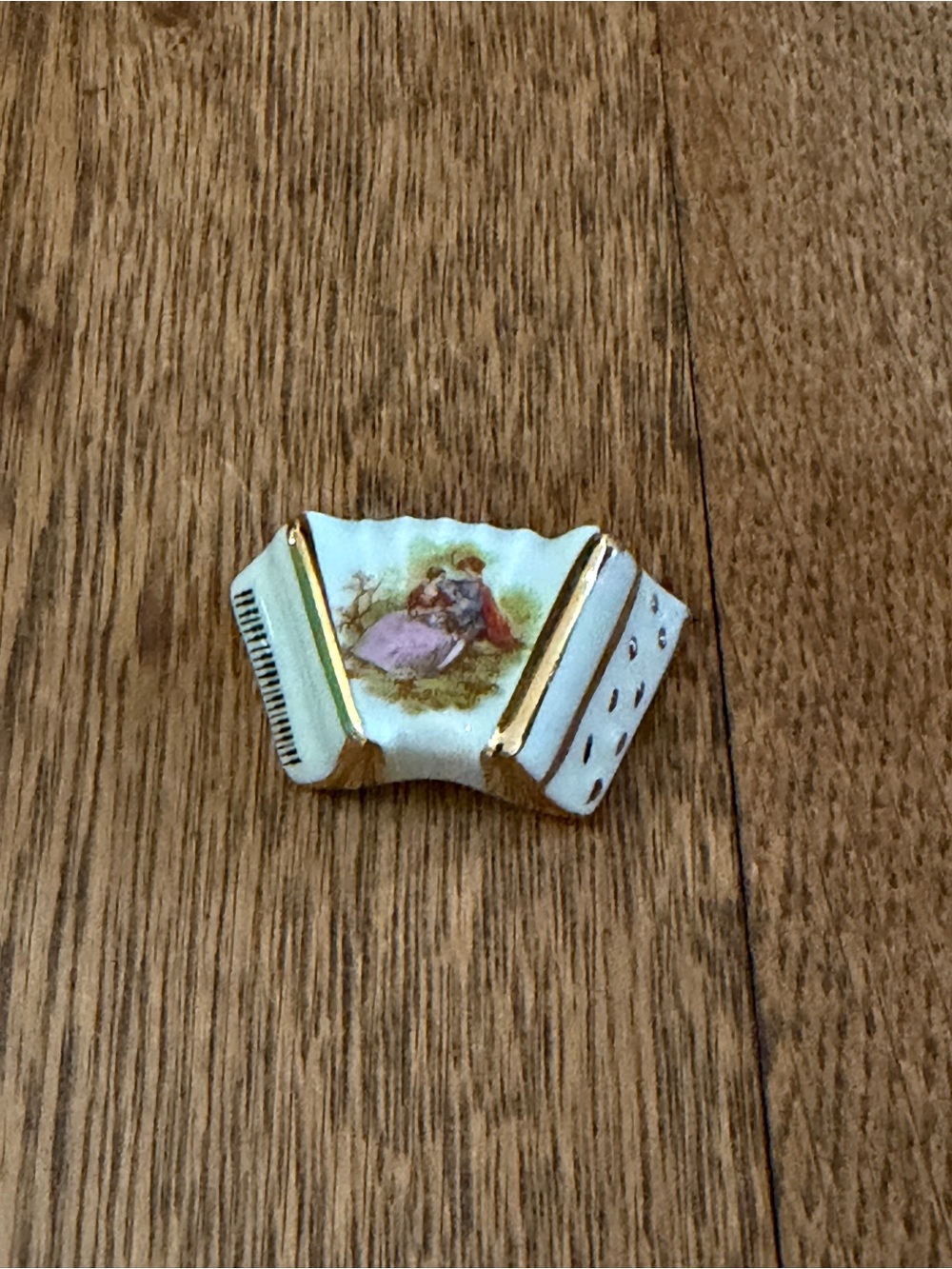 Limoges Porcelain Musical Instrument  Accordion White with Gold & Pastel Scene